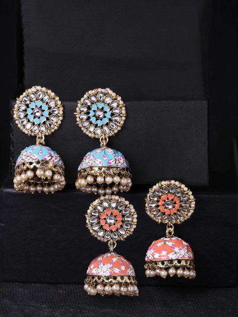 

Yellow Chimes Multicolored Meenakari Jhumka Earrings, Multi