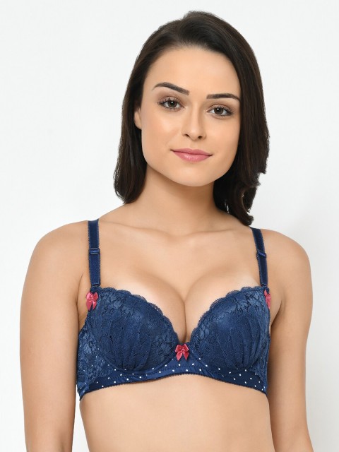 

Cosmo Lady Blue & White Lace Underwired Heavily Padded Push-Up Bra 066908Blue34B