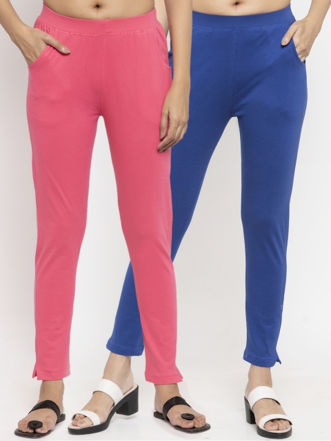 

NEUDIS Women Pack Of 2 Solid Ankle-Length Leggings, Blue