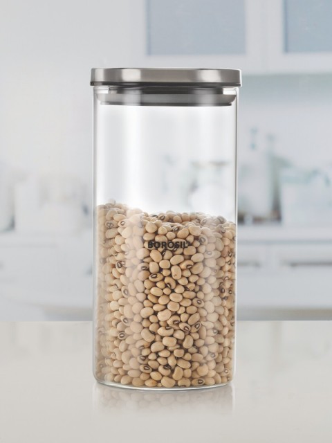 

BOROSIL Set of 6 Transparent & Silver-Toned Borosilicate Glass Airtight Jars With Metal Lid