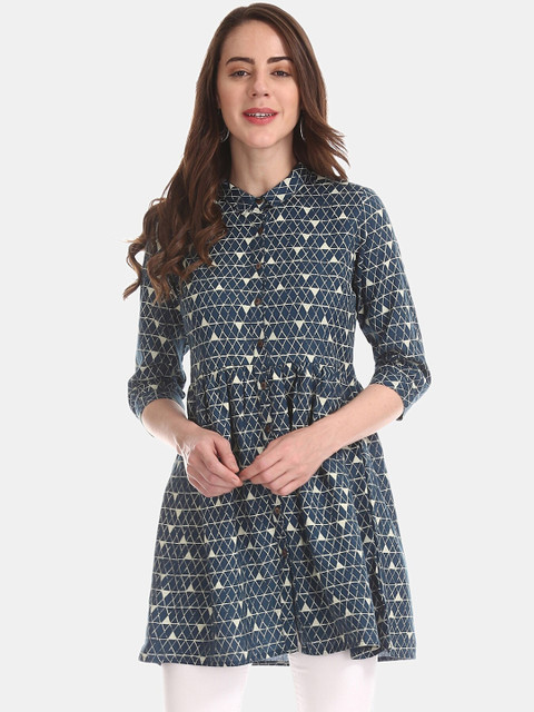 

Bronz Women Blue & Off-White Printed Tunic