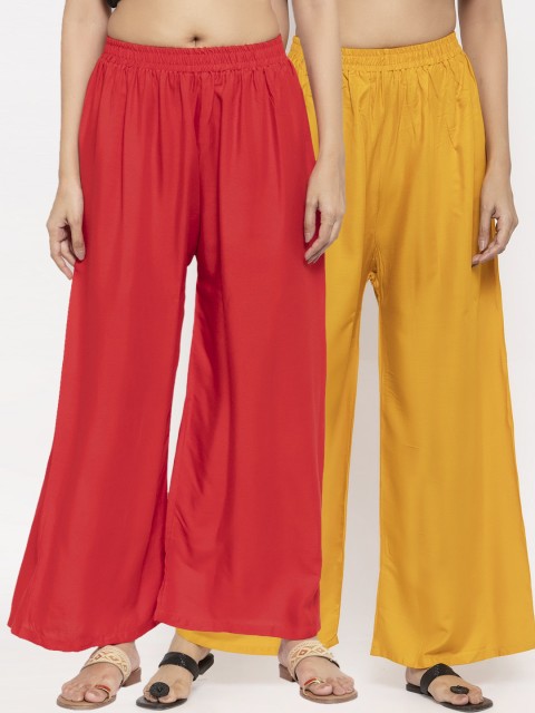 

NEUDIS Women Pack Of 2 Red & Yellow Solid Flared Palazzos
