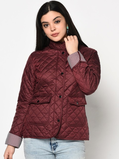 

METTLE Women Burgundy Solid Quilted Jacket