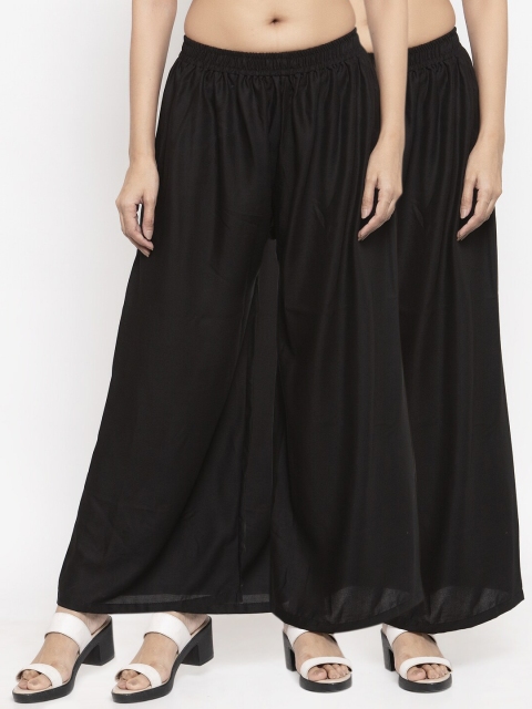 

NEUDIS Women Pack of 2 Black Solid Flared Palazzos