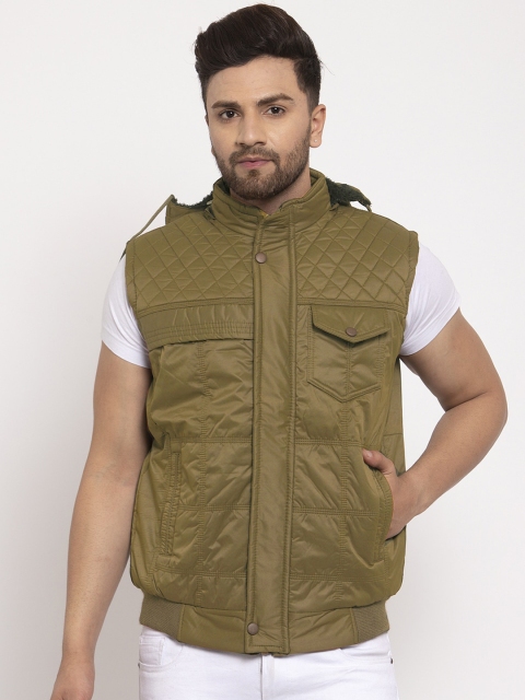 

KLOTTHE Men Khaki Green Solid Windcheater Quilted Jacket