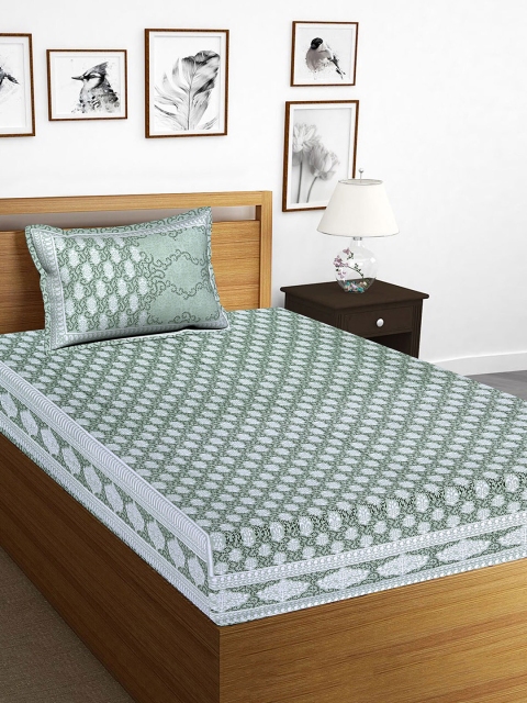 

Tistabene Green Ethnic Motifs 144 TC Cotton 1 Single Bedsheet with 1 Pillow Covers