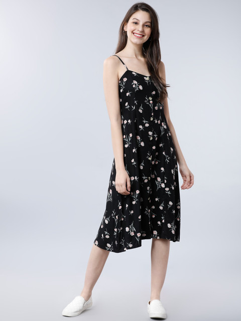 

Tokyo Talkies Women Black Printed Fit and Flare Dress