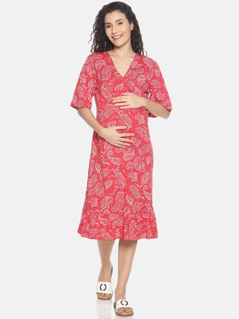 

The Mom Store Women Red Printed Maternity Wrap Dress
