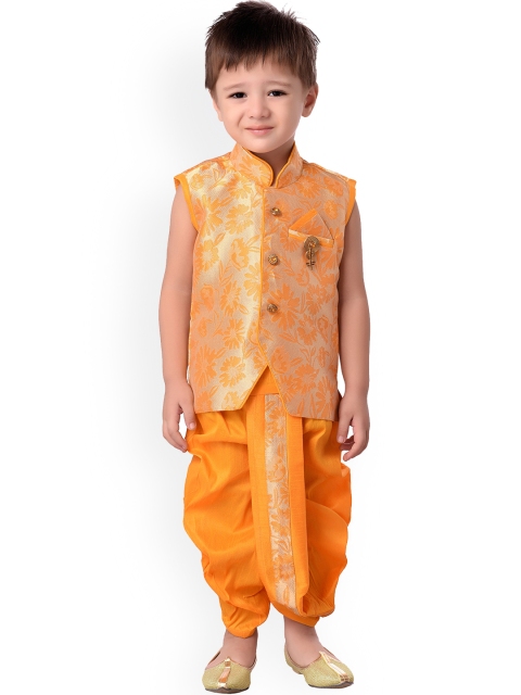 

Jeetethnics Boys Yellow Woven Design Kurta with Dhoti Pants