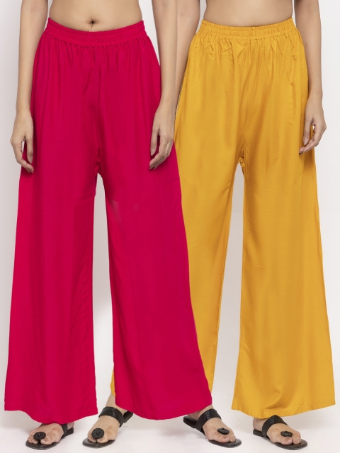 

NEUDIS Women Pack Of 2 Red & Yellow Solid Flared Palazzos