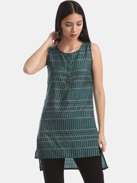 

Bronz Green Round Neck Printed Tunic