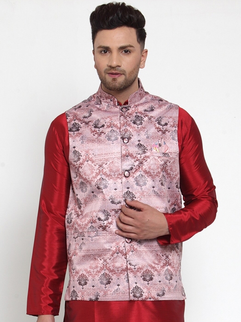 

Jompers Men Pink & Brown Digital Printed Nehru Jacket
