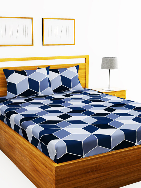 

BIANCA Blue & Navy Blue Abstract 152 TC Polyester 1 Extra Large Bedsheet with 2 Pillow Covers