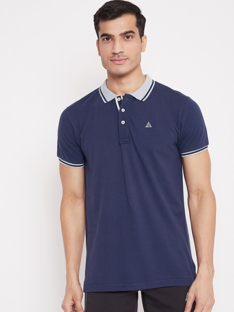

Athleto Men Navy Blue Solid Polo Collar T-shirt