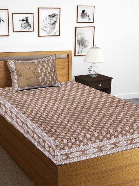 

Tistabene Beige & Brown Ethnic Motifs 144 TC Cotton 1 Single Bedsheet with 1 Pillow Covers