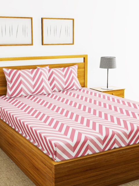 

BIANCA Pink & White Geometric 152 TC Polyester 1 King Bedsheet with 2 Pillow Covers