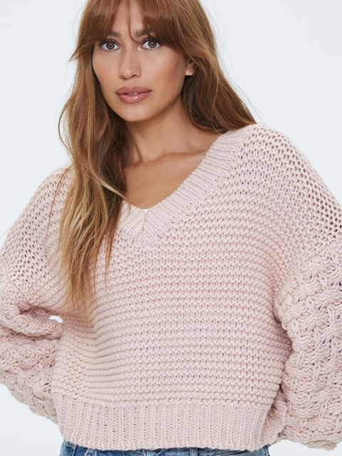 

FOREVER 21 Women Pink Self Design Pullover Sweater