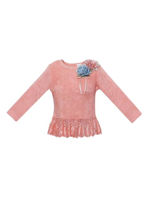 

Daffodils GIRLS WEAR Girls Peach-Coloured Solid Lace Top