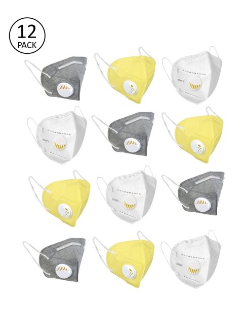 

OOMPH Unisex 12 Pcs Solid 5-Ply KN95 Anti-Dust Valved Reusable Face Masks, White
