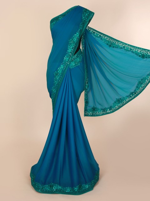 

Pothys Blue Solid Pure Georgette Saree