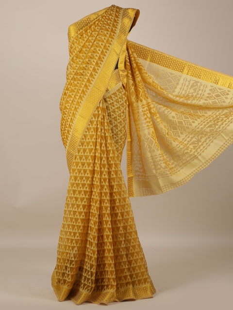 

Pothys Yellow Woven Design Jute Silk Saree