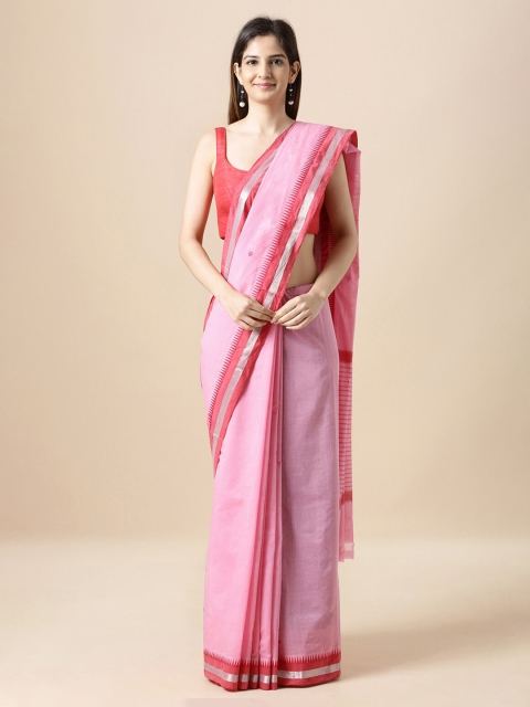 

Taneira Pink & Red Pure Cotton Embroidered Mangalagiri Handloom Saree