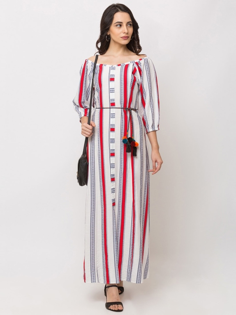 

SHECZZAR Women White Striped Maxi Dress