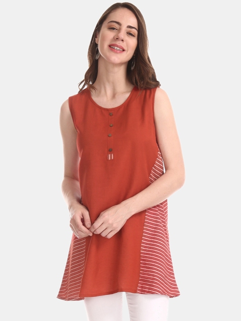 

Bronz Striped Round Neck Tunic, Red