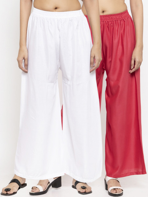 

NEUDIS Women Pack Of 2 White & Pink Solid Flared Palazzos
