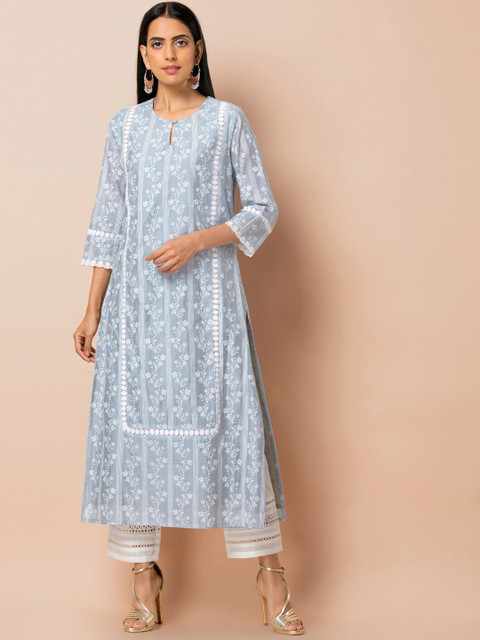 

INDYA Women Blue Printed A-Line Kurta