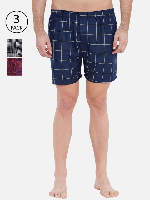 

XYXX Men Super Combed Cotton Checkered Pack of 3 Checkmate Boxer XYBOX3PCKN79, Navy blue