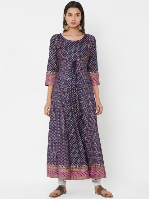

FASHOR Women Blue Printed A-Line Kurta