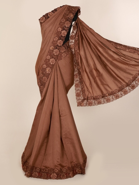 

Pothys Brown Solid Pure Georgette Saree