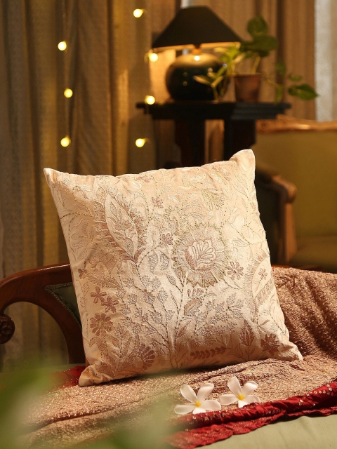 

Amoliconcepts Beige Embroidered Velvet Square Cushion Cover
