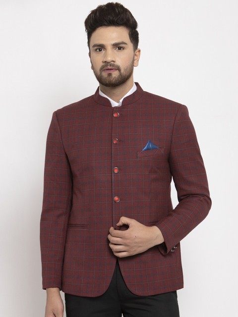 

NEUDIS Men Maroon Checked Single Breasted Blazer