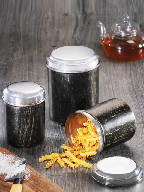 

Jensons Set of 3 Black & Silver-Toned Metal Canister