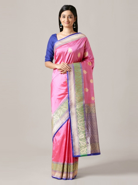 

Taneira Pink & Blue Pure Silk Woven Design Banarasi Handloom Saree