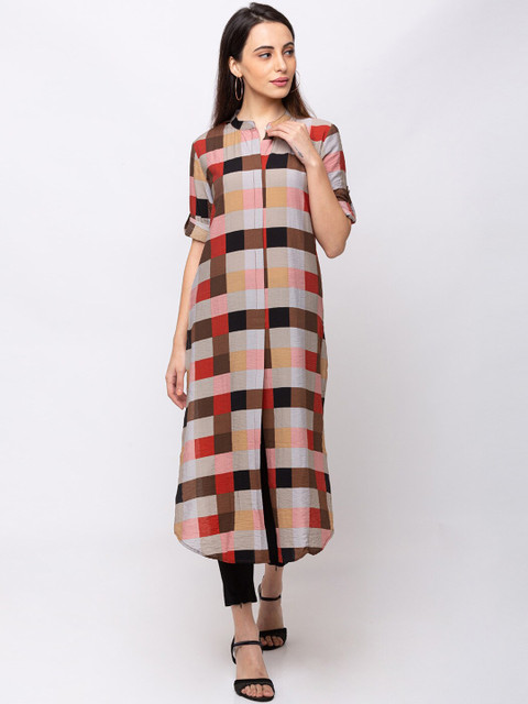 

SHECZZAR Women Multicoloured Checked Shirt Dress, Multi