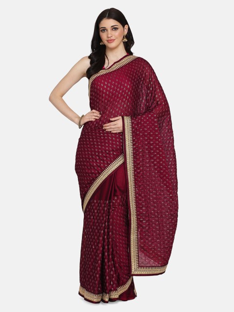 

BOMBAY SELECTIONS Burgundy Checked Saree