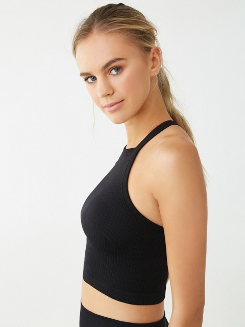 

FOREVER 21 Women Black Solid Fitted Top