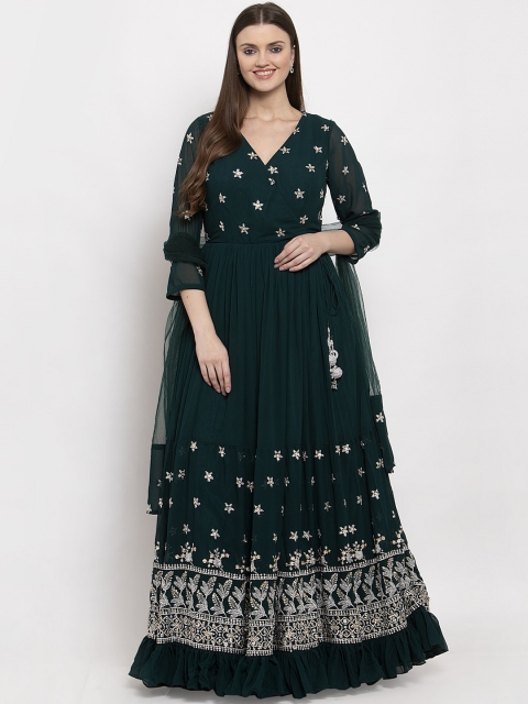 

KHALOM Women Green Embellished Maxi Dress with Dupatta