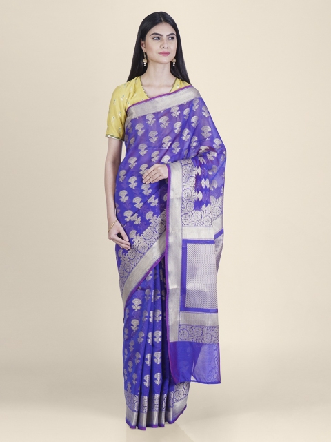

Shruti and Mangaaysh Purple & Gold-Coloured Silk Blend Handloom Banarasi Saree
