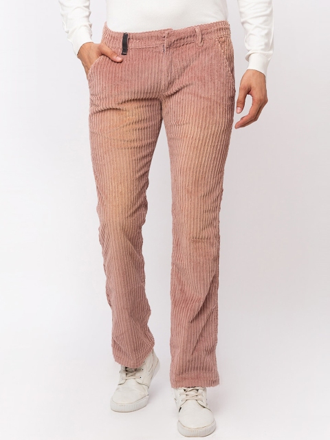 

mode de base Men Peach-Coloured Slim Fit Self Design Bootcut Trousers