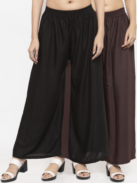 

NEUDIS Women Black & Brown Set of 2 Solid Flared Palazzos