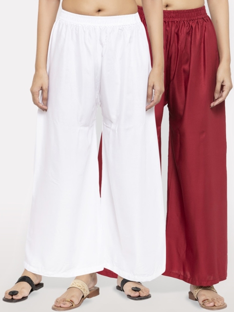 

NEUDIS Women Pack Of 2 Maroon & White Solid Flared Palazzos