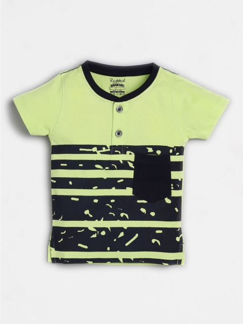 

Redden Boys Lime Green Striped Henley Neck T-shirt