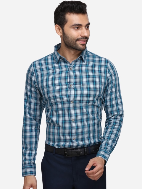 

JADE BLUE Men Green & White Regular Fit Checked Formal Cotton Shirt