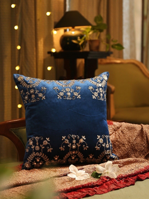 

Amoliconcepts Blue Embroidered Square Cushion Cover