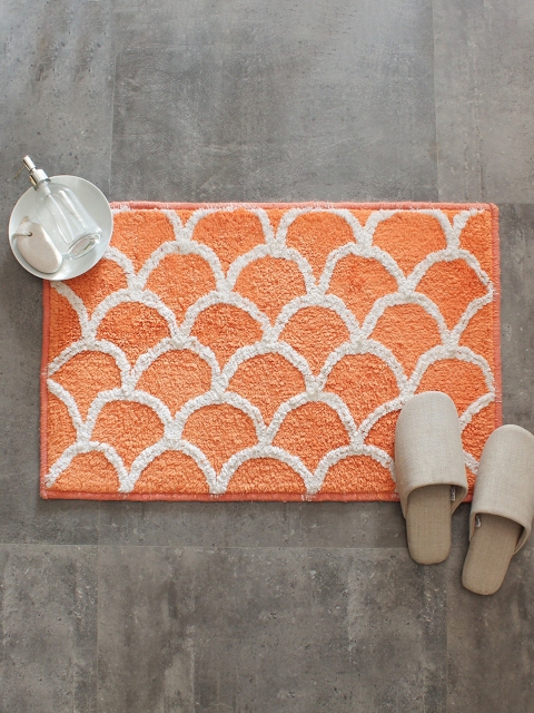 

House This Orange & White Ethnic Motif 110 GSM Cotton Bath Rug