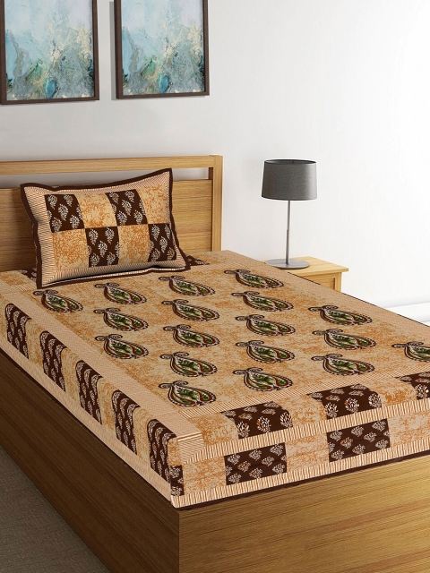 

Tistabene Brown Ethnic Motifs 144 TC Cotton 1 Single Bedsheet with 1 Pillow Covers